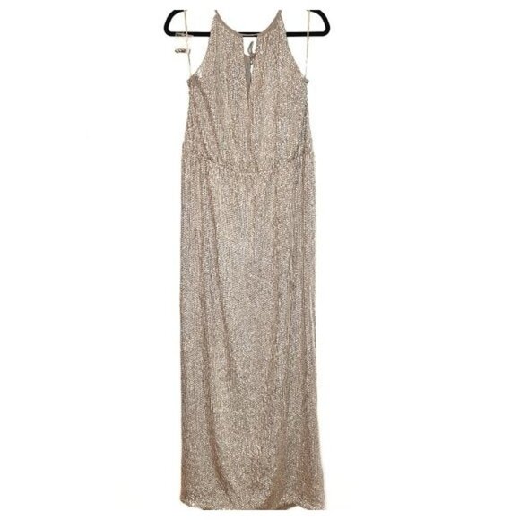 TESSORA Nude Sequin Keyhole Maxi Dress - Picture 2 of 16